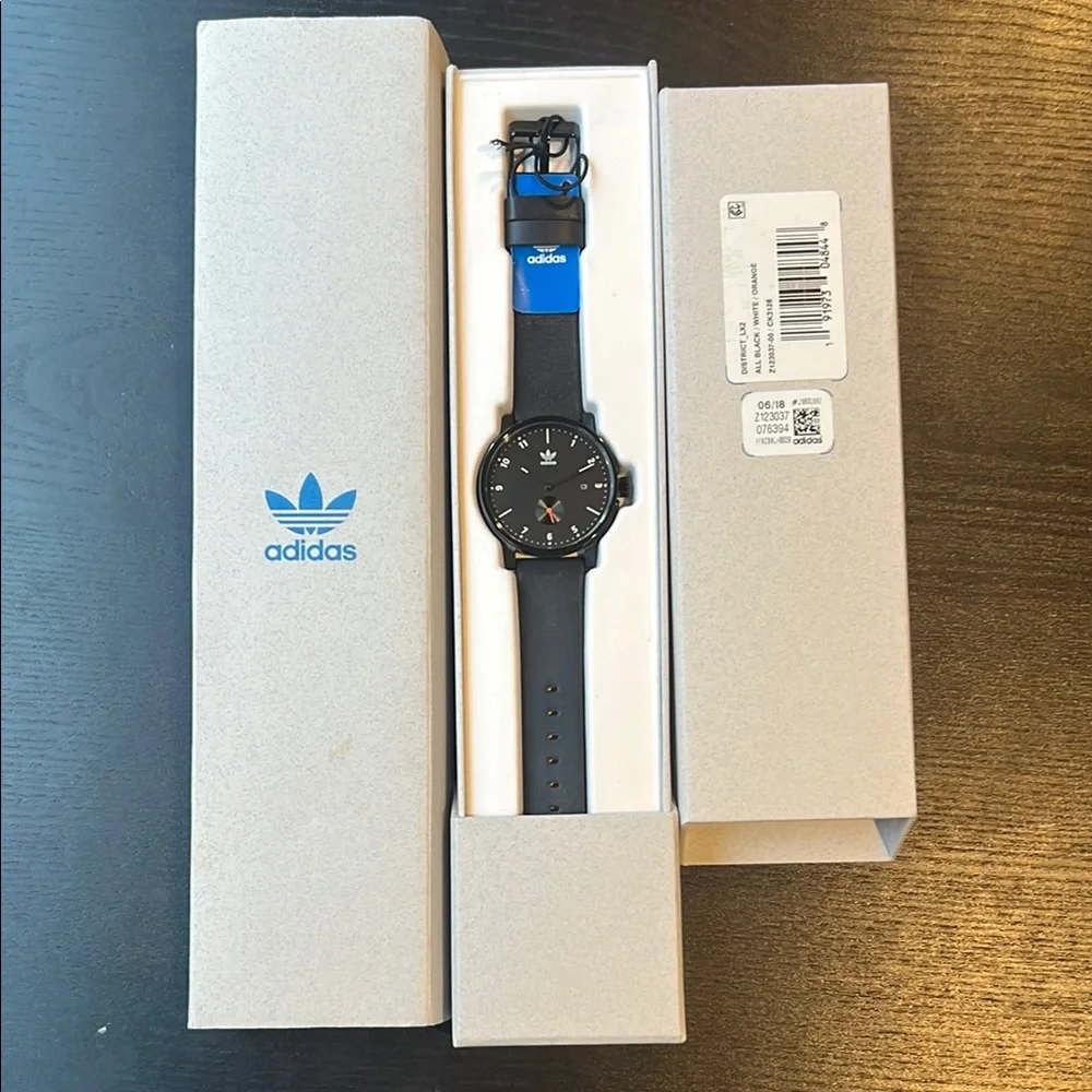 NWT Adidas District LX2 All Black / White / Orange Watch - Picture 2 of 4